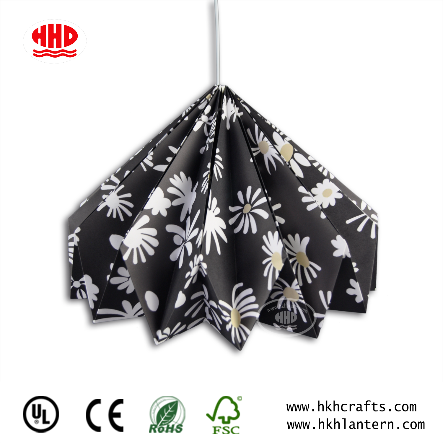 LED Light Origami Paper Lamp Shade Black Folding Pendent Lantern For Wedding Decoration